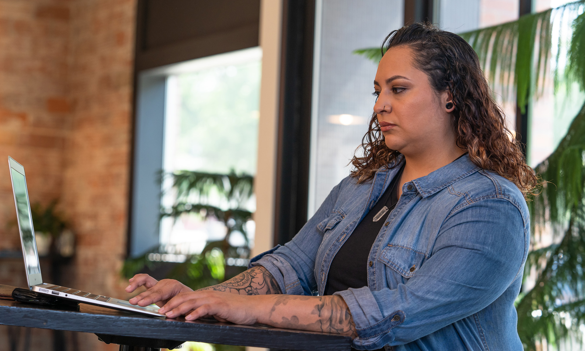 Female student working on laptop